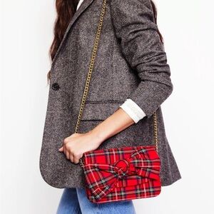 Boden Red Plaid Bow Evening Bag